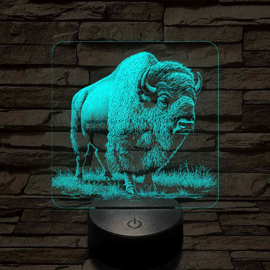 Tiszteletet parancsoló bölény 7 színű valósághű 3D led lámpa