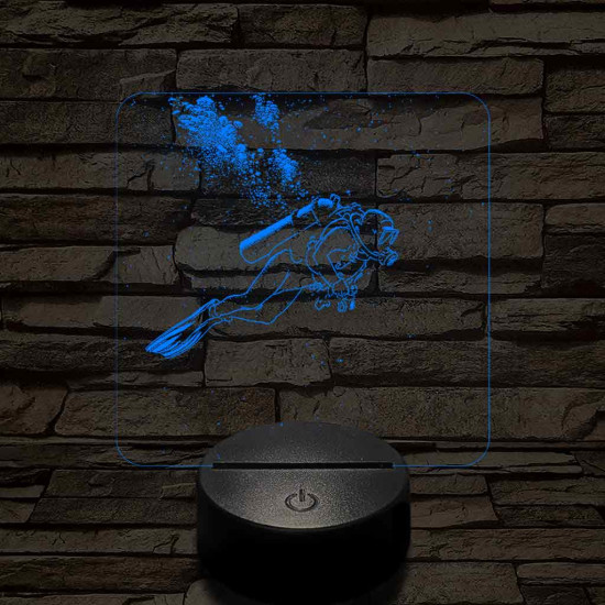 Női búvár feltérképezi az óceánt 7 színű valósághű 3D led lámpa