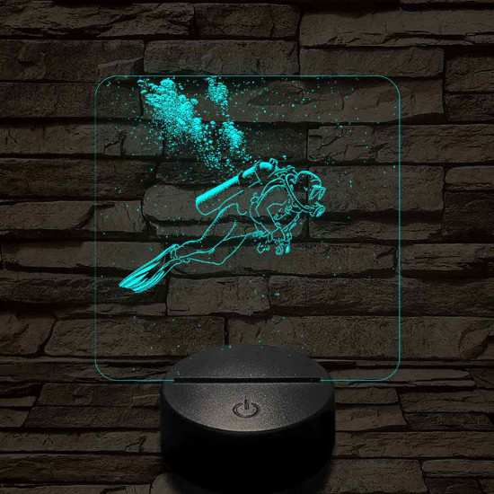 Női búvár feltérképezi az óceánt 7 színű valósághű 3D led lámpa