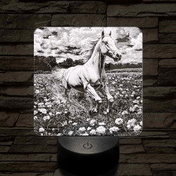 Virágok közt vágtató ló 7 színű valósághű 3D led lámpa