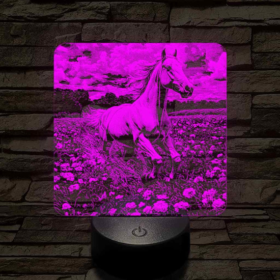 Virágok közt vágtató ló 7 színű valósághű 3D led lámpa