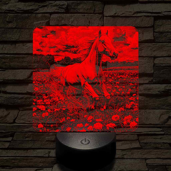 Virágok közt vágtató ló 7 színű valósághű 3D led lámpa
