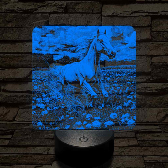 Virágok közt vágtató ló 7 színű valósághű 3D led lámpa