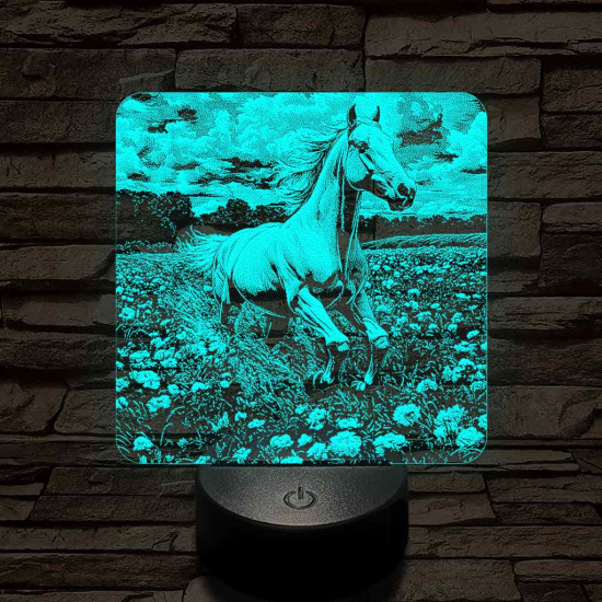 Virágok közt vágtató ló 7 színű valósághű 3D led lámpa