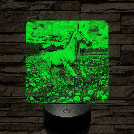 Virágok közt vágtató ló 7 színű valósághű 3D led lámpa
