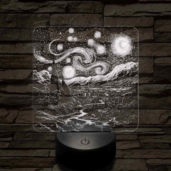 Van Gogh - A csillagos éjszaka 7 színű valósághű 3D led lámpa