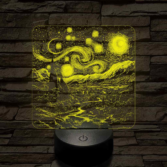 Van Gogh - A csillagos éjszaka 7 színű valósághű 3D led lámpa