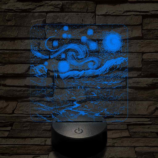Van Gogh - A csillagos éjszaka 7 színű valósághű 3D led lámpa