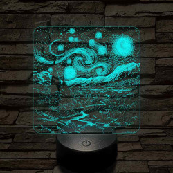 Van Gogh - A csillagos éjszaka 7 színű valósághű 3D led lámpa
