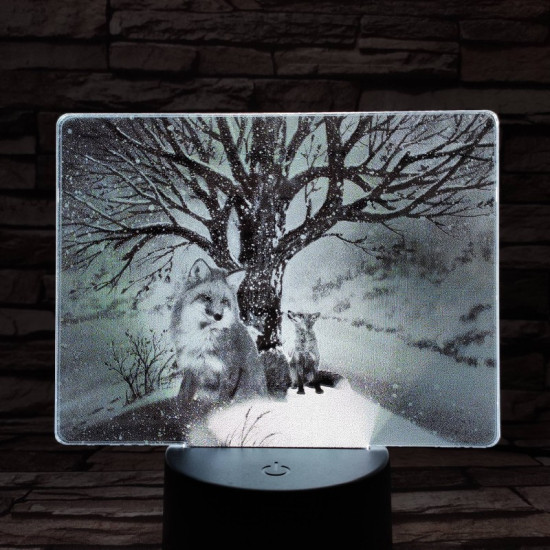 Róka a hóesésben 7 színű valósághű 3D led lámpa