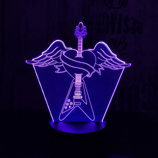 Rock Gitár szív  7 színű  3D led lámpa