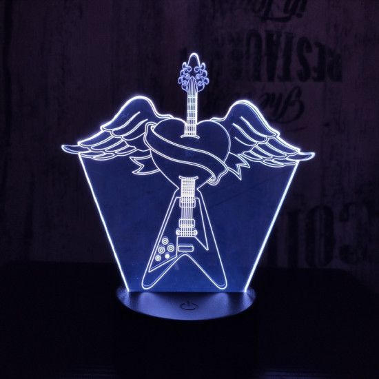 Rock Gitár szív  7 színű  3D led lámpa