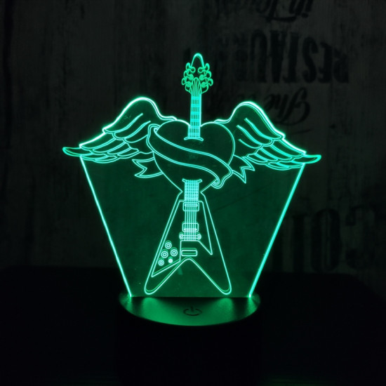 Rock Gitár szív  7 színű  3D led lámpa