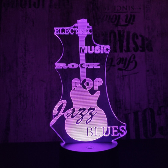 Gitár 3 7 színű 3D led lámpa