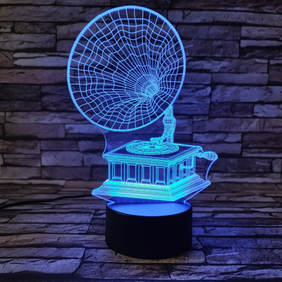 Gramofon  7 színű 3D led lámpa