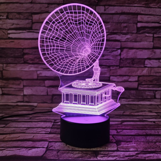 Gramofon  7 színű 3D led lámpa