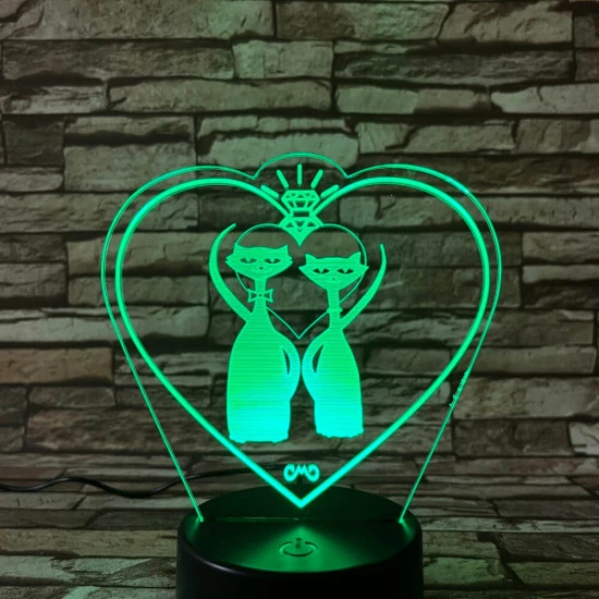 Cica Love 7 színű 3D led lámpa