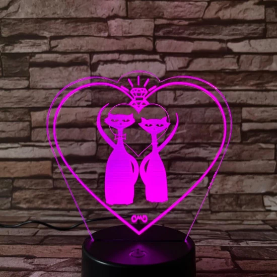 Cica Love 7 színű 3D led lámpa