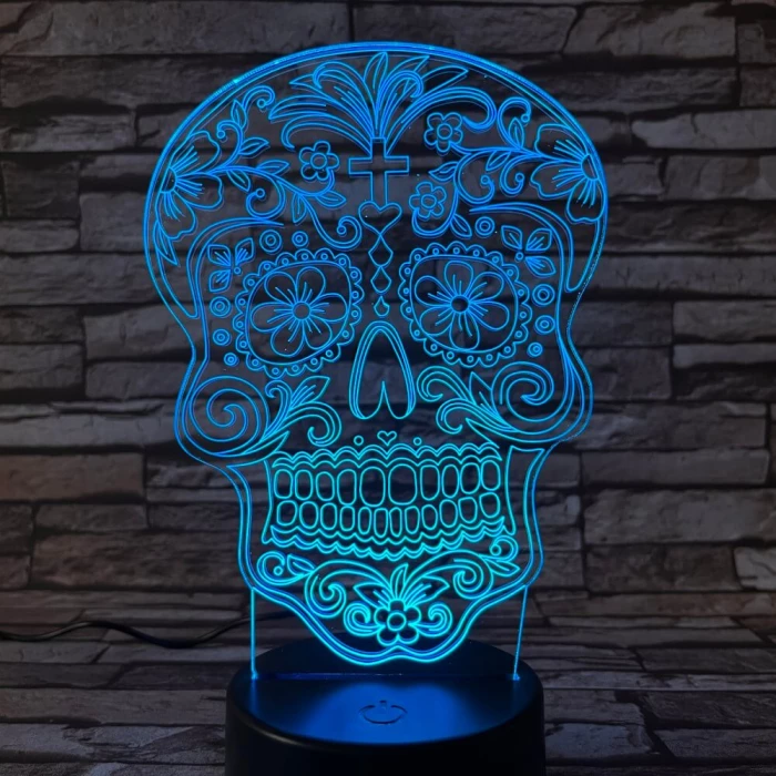 Koponya rajz 7 színű 3D led lámpa