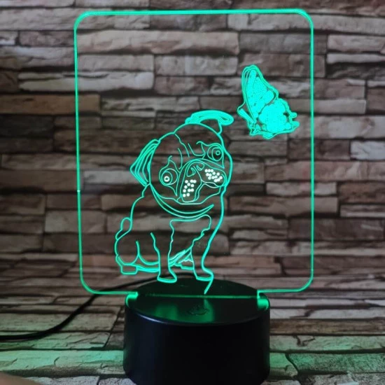 Mopsz és pillangó 7 színű 3D led lámpa