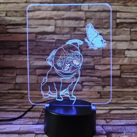 Mopsz és pillangó 7 színű 3D led lámpa