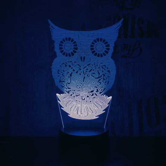 Bagoly 2 7 színű 3D led lámpa