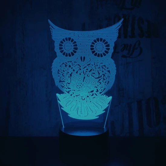 Bagoly 2 7 színű 3D led lámpa