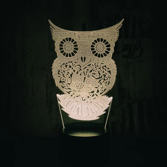 Bagoly 2 7 színű 3D led lámpa