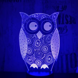 Bagoly 7 színű 3D led lámpa