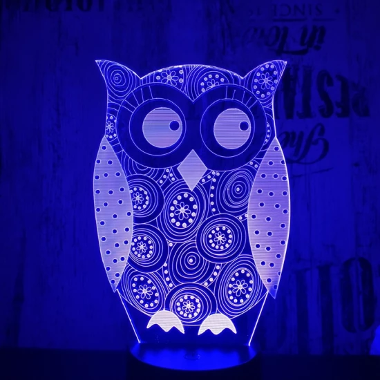 Bagoly 7 színű 3D led lámpa