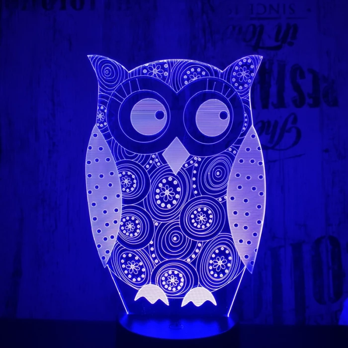 Bagoly 7 színű 3D led lámpa