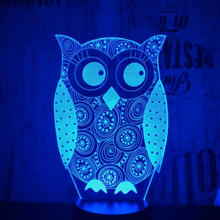 Bagoly 7 színű 3D led lámpa