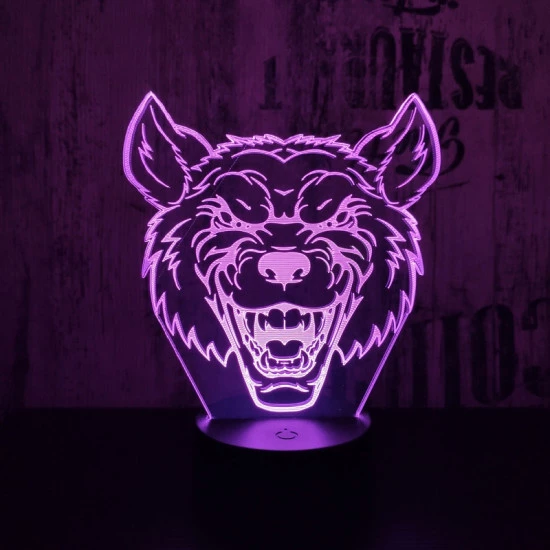 Farkas Fej 2 7 színű 3D led lámpa