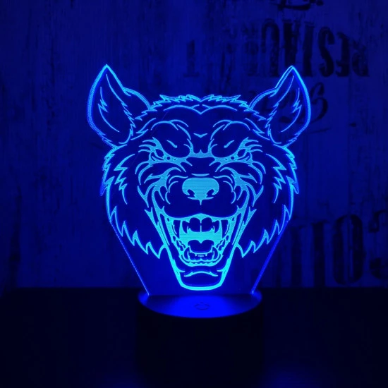 Farkas Fej 2 7 színű 3D led lámpa