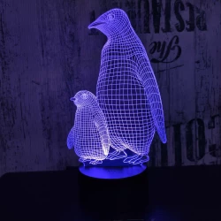 Két Pingvin 7 színű  3D led lámpa