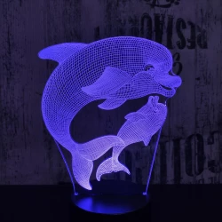 Delfin és kicsinye 7 színű 3D led lámpa