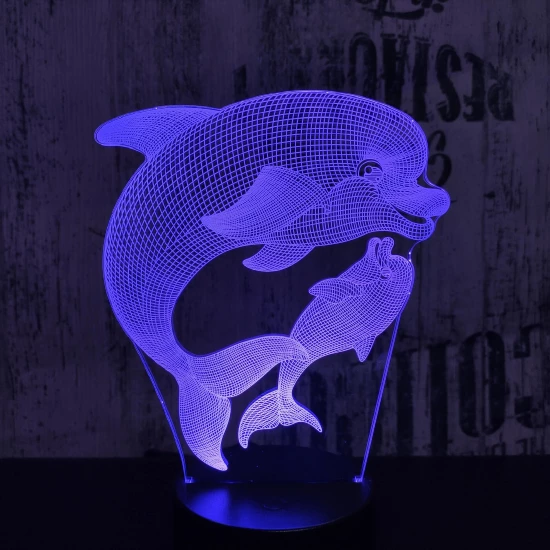 Delfin és kicsinye 7 színű 3D led lámpa