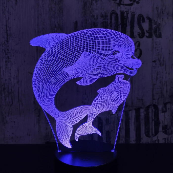 Delfin és kicsinye 7 színű 3D led lámpa
