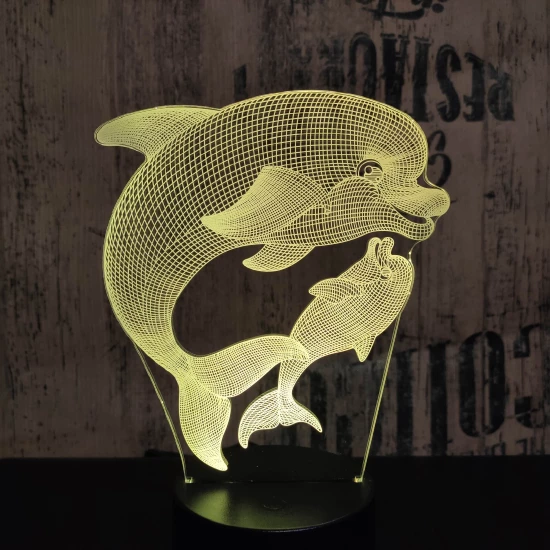 Delfin és kicsinye 7 színű 3D led lámpa
