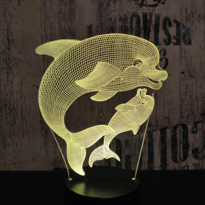 Delfin és kicsinye 7 színű 3D led lámpa