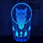 Bagoly Totem 7 színű 3D led lámpa