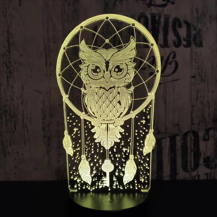 Bagoly Totem 7 színű 3D led lámpa