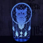 Bagoly Totem 7 színű 3D led lámpa