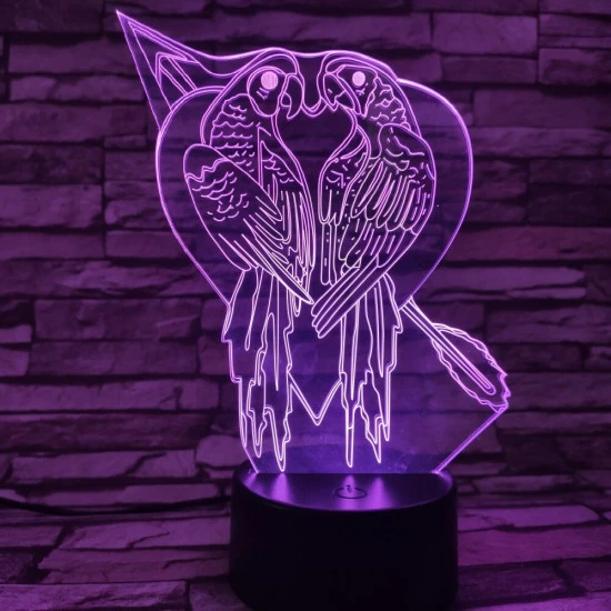 Papagáj Szív 7 színű 3D led lámpa
