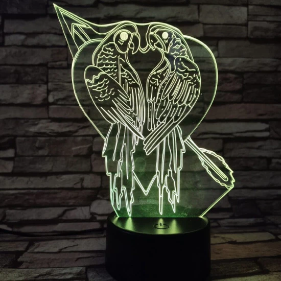 Papagáj Szív 7 színű 3D led lámpa