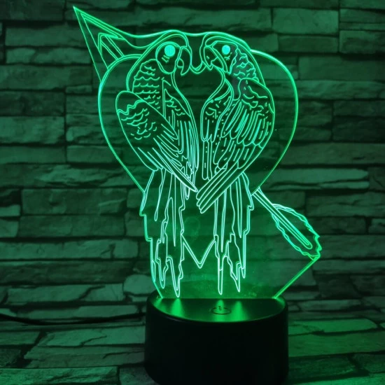 Papagáj Szív 7 színű 3D led lámpa