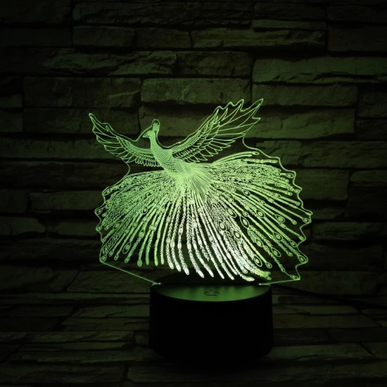 Páva 7 színű 3D led lámpa