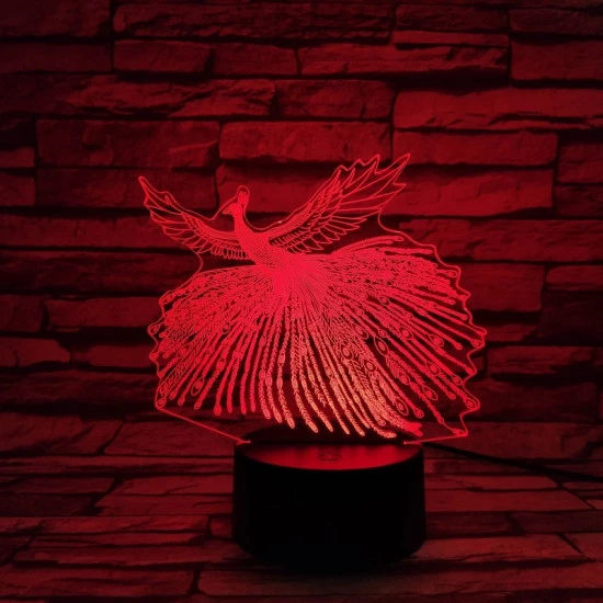 Páva 7 színű 3D led lámpa