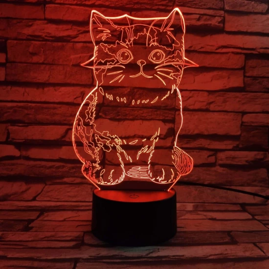 Cica 7 színű 3D led lámpa