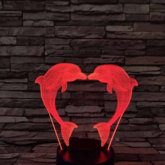 Delfin szív 7 színű 3D led lámpa